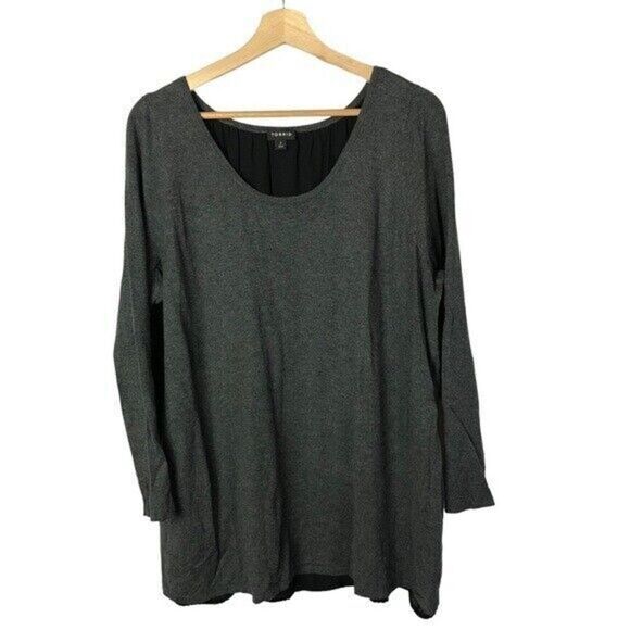 Torrid Charcoal Gray & Black Chiffon Inset Zip Back Sweater 2 - Picture 3 of 6
